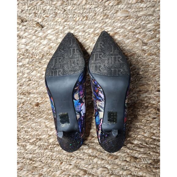 J Renee Ryenne Butterfly Screen Print Glitter Heels Toes Black Purple Size 10 M - Picture 10 of 11